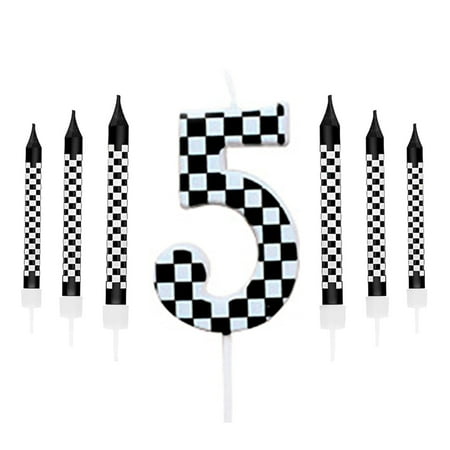 wuyuhangppo 7Pcs Birthday Candles Set,Cake Numeral Candles,Racing Cars Themed Birthday Candles for Cake Candle Checkered Decoration