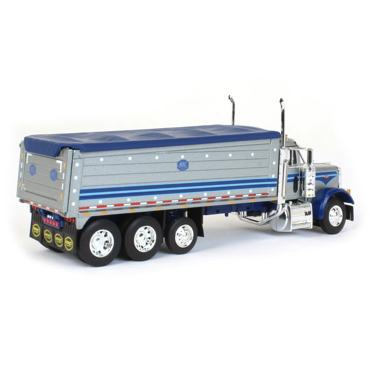 First Gear DCP 1/64 Silver & Blue Peterbilt 379 w/ Tri-Axle MAC