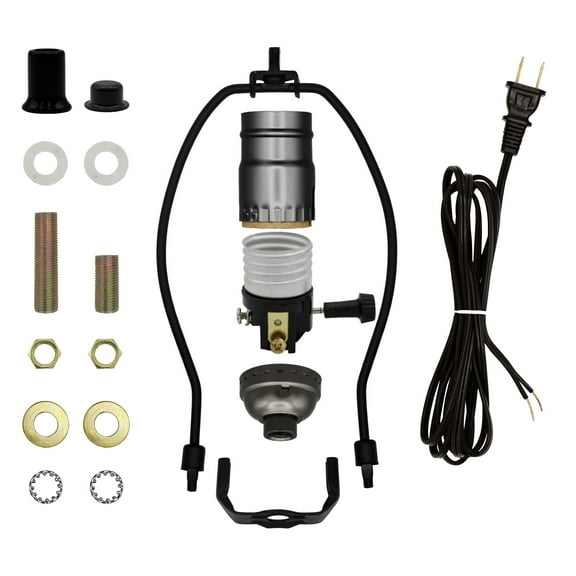 Floor Lamp Making Kit - Repair or Rewire Lamps with All Premium Essential Parts, 10 Inch Harp and Extra Long 12 Foot Cord Included (Black)