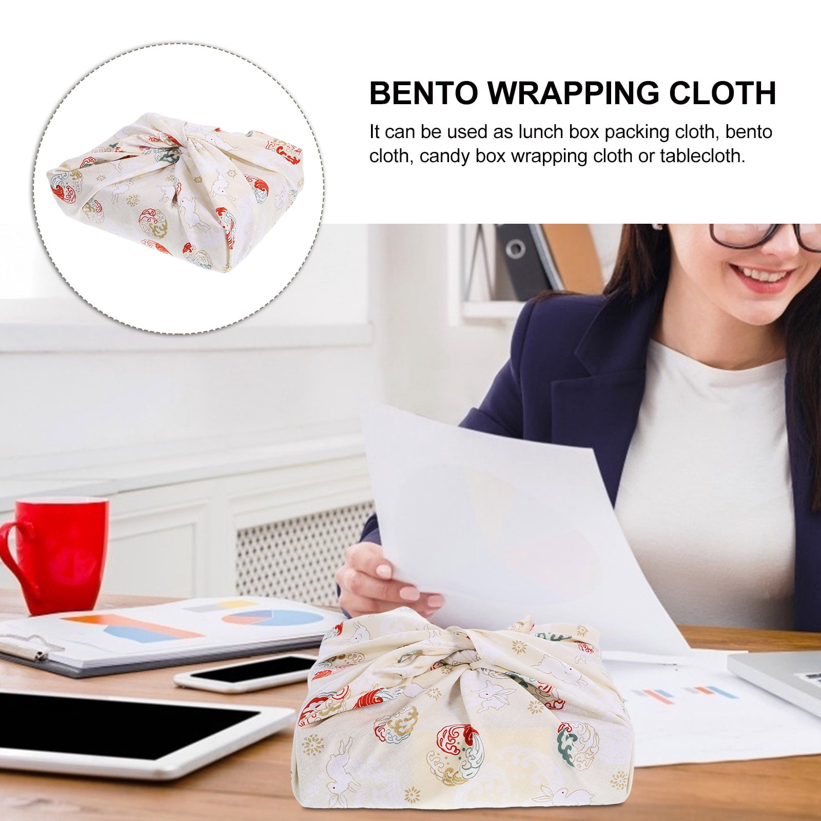 Bento-Geschenktuch Furoshiki 50x50 Cm – Japanisches Wickeltuch Mit Fächerdruck, Als Lunch-Abdeckung, Geschenkverpackung & Tischdeko