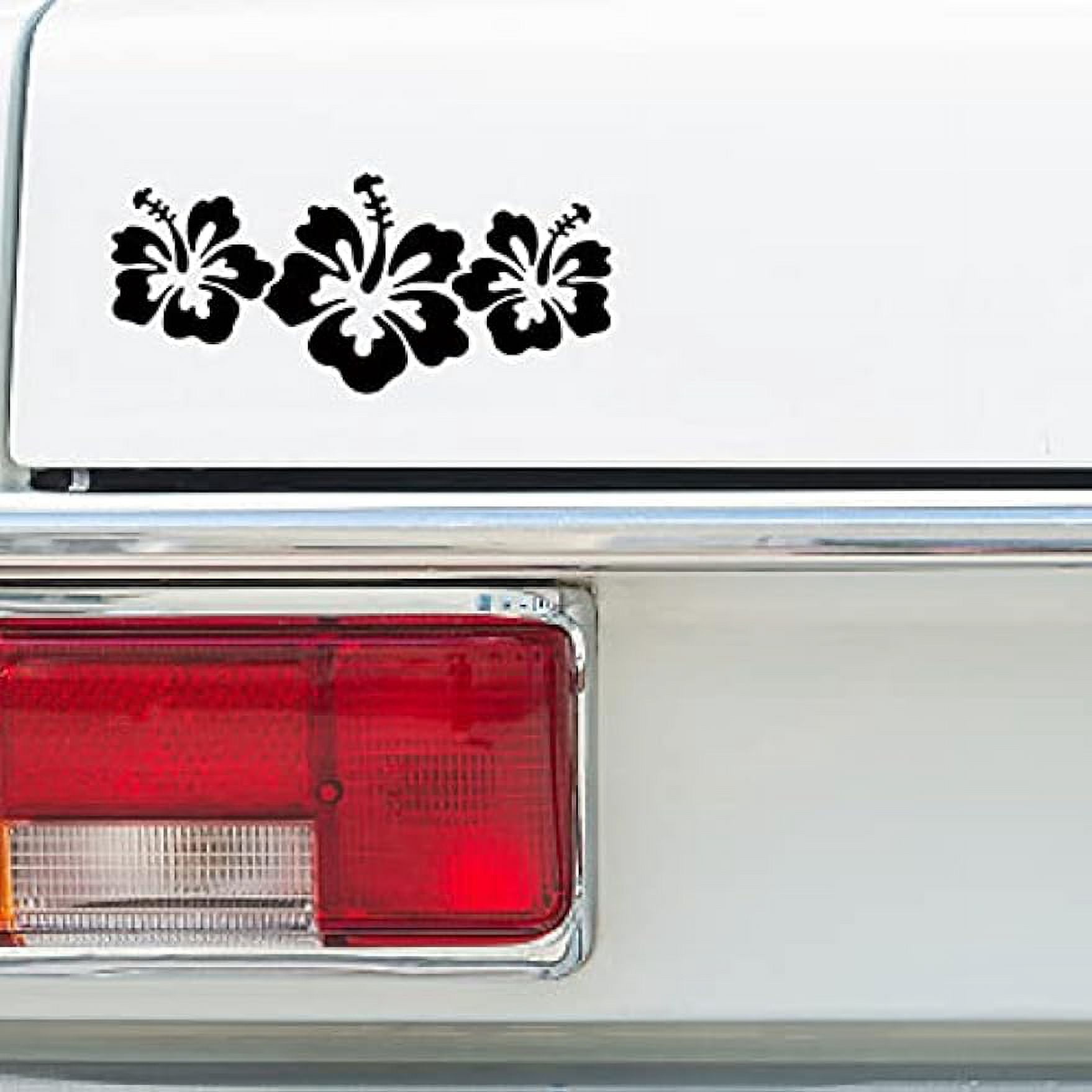 Autocollants Voiture Hawaiian Hibiscus GORGECRAFT - Noir, 4 Modèles - Décoration Réfléchissante SUV, Moto