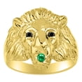 thumbnail image 1 of RYLOS Rings Gold Plated Silver Lion Head Ring Black Diamonds Eyes & Gemstone Mouth Fun Designer Rings Emerald Jewelry Size 10, 1 of 7