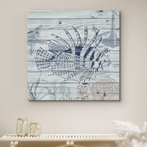 PixonSign Canvas Print Wall Art Lionfish Swims in Ocean Animals Beach Digital Art Modern Art Nautical Relax/Calm Blue Duotone for Living Room, Bedroom, Office - 24"x24"