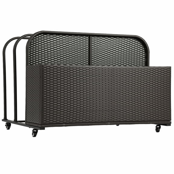 PayLessHere Wicker Pool Toy Storage Outdoor with One Rattan Basket Two Open Compartments and Wheels