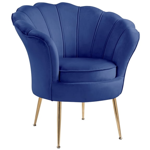 Contemporary Home Living 34" Angelina Blue Velvet Scalloped Back Barrel Accent Chair with Metal Base