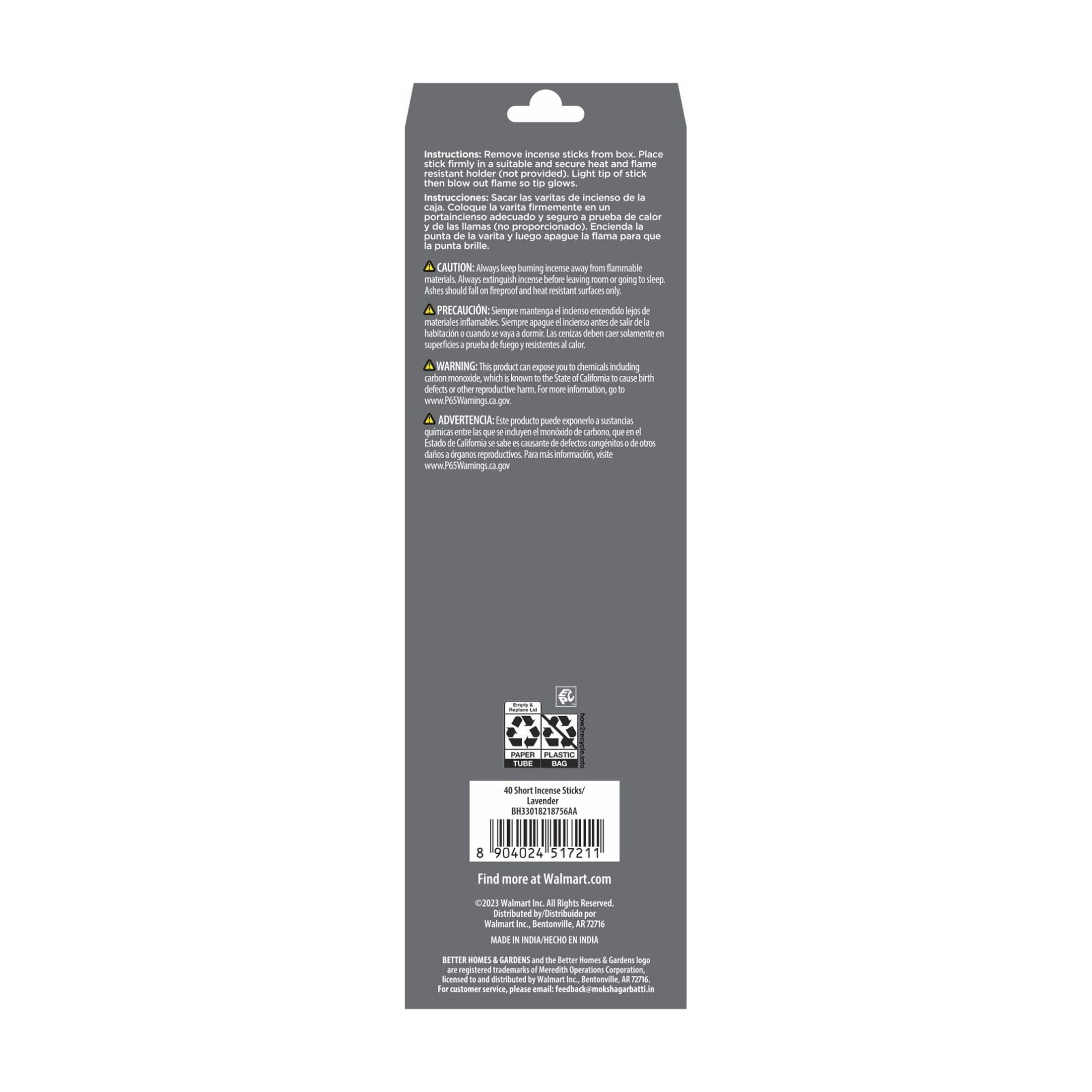 (2 pack) Better Homes & Gardens 6” Premium Charcoal Incense Sticks, Lavender, 40 Pack