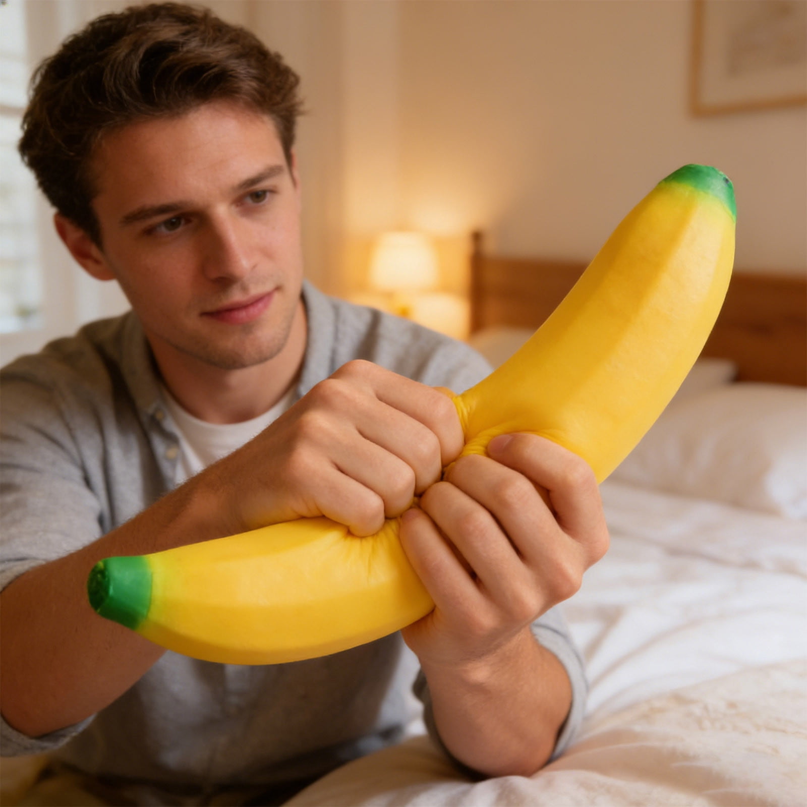 CCWADH Fake Banana Stress Relief Fidget – 17.7 Inch Large Soft Rubber Desk Accessory | Lightweight Squeeze Fidget for Adults | Novelty Office Decor, Relaxation Tool