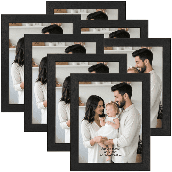8x10 Picture Frame Set of 7, Black Wood Gallery Photo Frames 8 by 10 for Wall and Tabletop Display