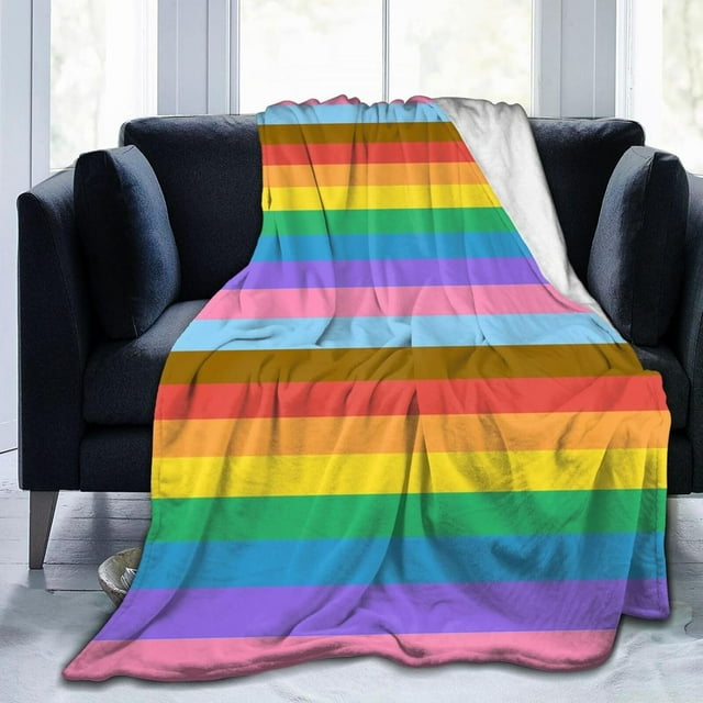 Progress Flag Rainbow Colours Blanket Throw Blanket Ultra-Soft Cozy Micro Fleece Blanket for Sofa, Bed & Travel Use-All Seasons Suitable 80"X60" Inch