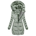 thumbnail image 2 of Women's Mid-Length Hooded Cotton Jacket, Fleece Lined Thickened Winter Coat with Full Zip, Warm Quilted Outerwear, Knee-Length Puffer Style Parka for Women, Comfortable Casual Long Coat Green XXXL, 2 of 7
