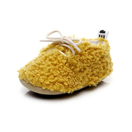 

Ritualay Kids Flats Lace Up First Walking Shoes Soft Sole Cotton Shoe Comfort Lightweight Crib Sneakers Indoor Outdoor Prewalker Yellow 5C