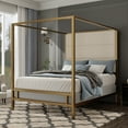 thumbnail image 2 of Euroco Metal King Size Canopy Bed with Upholstery Headboard, Gold, 2 of 7