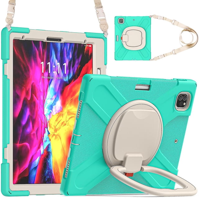 Funda a juego para iPad Pro de 12,9 pulgadas (2020) con correa para el hombro, soporte de anilla ajustable grande, portalápices y protección contra golpes.
