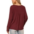 thumbnail image 3 of INSPIRE CHIC Long Sleeve V Neck Blouse for Women's Loose Fit Casual Tops Fall Winter Basic t Shirts XS Wine Red, 3 of 6