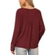 thumbnail image 3 of Blusa de manga larga con cuello en V INSPIRE CHIC para mujer, ajuste holgado, camisetas básicas casuales de otoño e invierno, talla XL, color rojo vino, 3 of 6