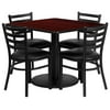 Lancaster Home 36'' Square Laminate Table Set with Round Base and 4 Ladder Back Metal Chairs