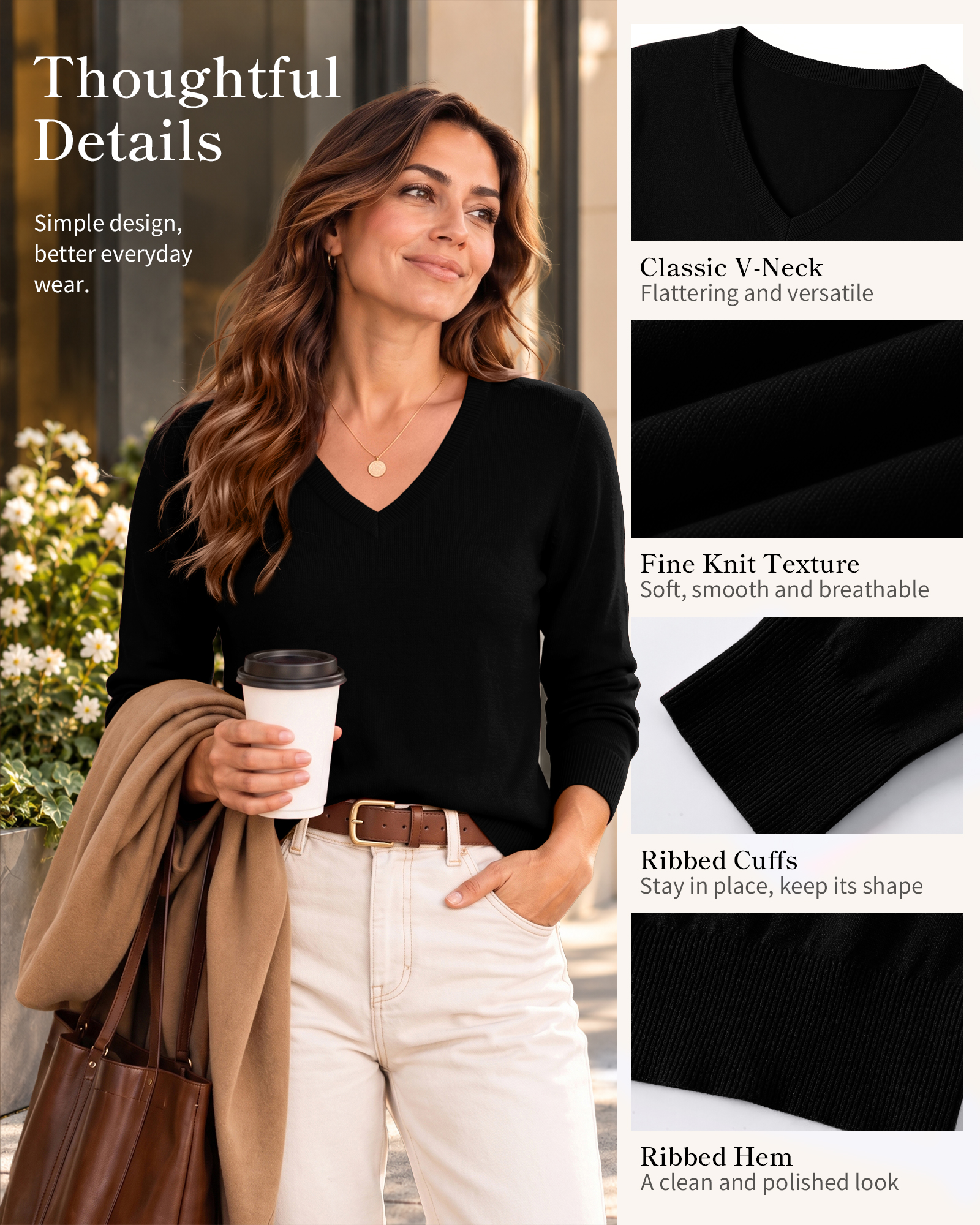 Qualfort Women's 100% Cotton V-Neck Pullover Sweater photo 3