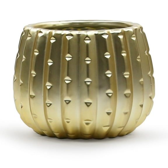 WGV Medium Matte Gold Ceramic Cactus Pot - 7.5" Wide x 6" Height, Good quality, Heavy Weighted Base - 1 Pc