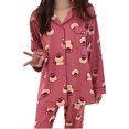 thumbnail image 3 of Patrón de oso Mujer Pijamas estampados Traje de manga larga Transpirable Suave Ropa de dormir femenina Ropa de dormir para dormitorio Rosa Rojo XL, 3 of 14