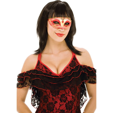 Morris Costumes Womens Masquerade Delicate Trim Red Gold Half Mask, Style PM568973