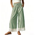 thumbnail image 2 of VBVC Women's Striped Drawstring Wide Leg Pants , Casual Summer Beach Trousers For Women , Ladies' Lace Trim Hem Loose Pants with Pockets, Green , S-3XL, 2 of 10