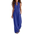thumbnail image 3 of VBVC Women's Cotton Linen Button Front Jumpsuit , Sleeveless Baggy Overall For Women , Ladies' Summer Wide Leg Romper with Pockets, Blue , S-2XL, 3 of 8