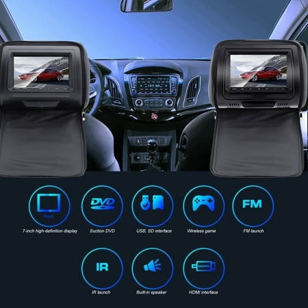 Contoured Headrest - Universal LCD Screen Car Headrest Monitors 2 PCS 7 Inch Car DVD Player