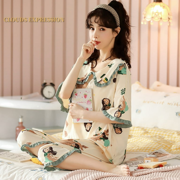 QWZNDZGR New Arrivals Knitted Cotton Summer Short Sleeved Plus