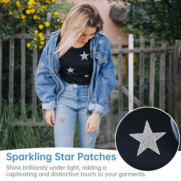 24 parches de estrellas 3 tamanos de apliques de estrellas de diamantes de imitacion parches plateados brillantes para planchar parches de reparacion con purpurina para ropa bolsas zapatos sombr Walma...