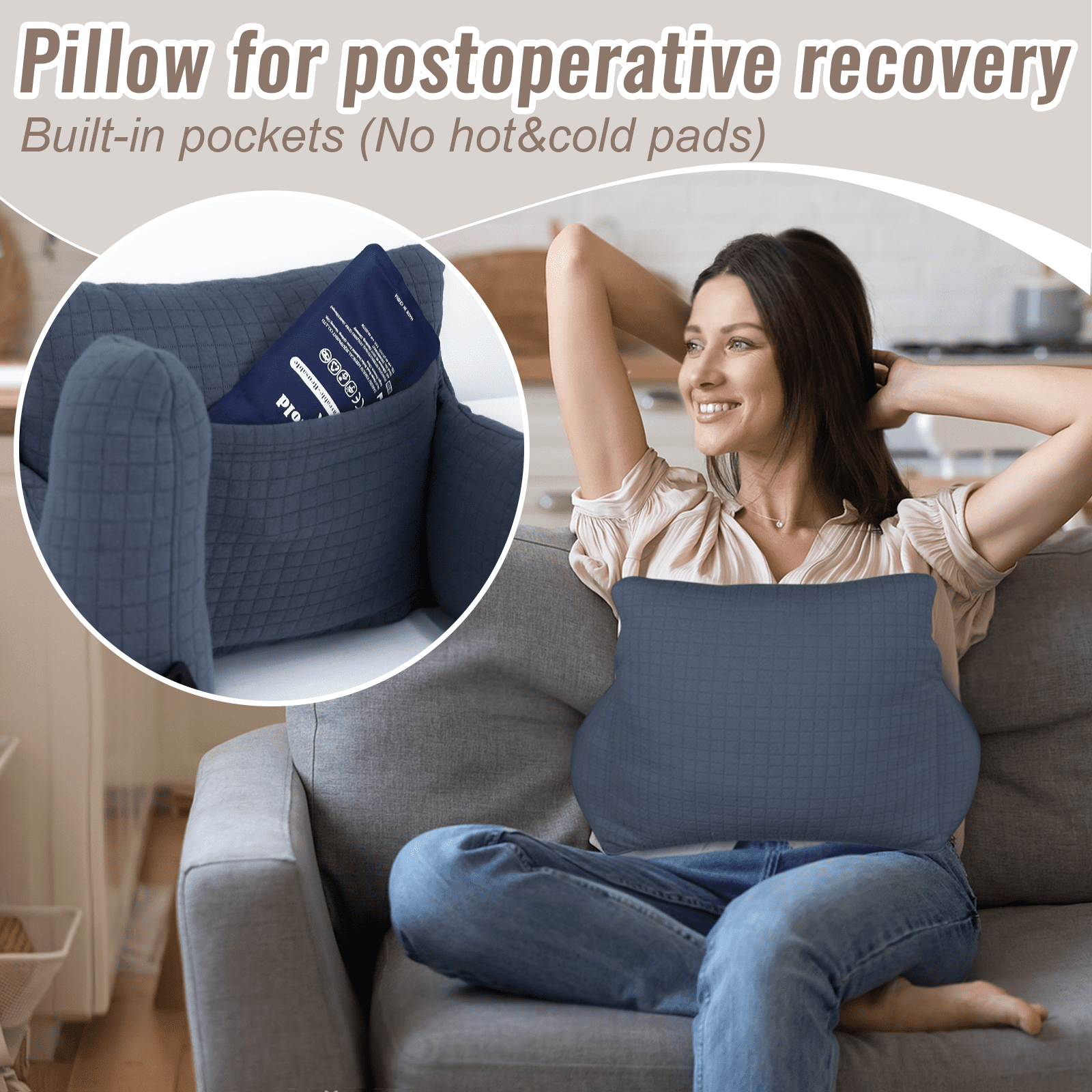 RoamReady Hysterectomy Recovery Pillow, Post Surgery Abdominal Cushion for C-Section Patients, Navy Blue