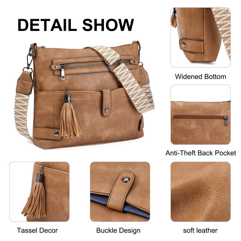 GAEKEAO Large Crossbody Bags for Women Multi Pocket Leather Crossbody Purse Designer Shoulder Bag Adjustable Strap Everyday Travel Handbag