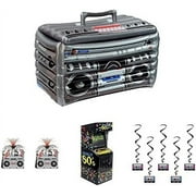 Beistle 1980's Themed Party Decoration Kit - Inflatable Boom Box Drink Cooler, 2 Stereo Centerpieces, 3-D Video Game Arcade Centerpiece, 5 80's Cassette Tape Hanging Whirls Spirals - Retro Music Decor
