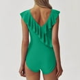 thumbnail image 3 of WREESH Women's Ruffled V-Neck One Piece Swimsuit, Full Coverages Tummy Control Bathing Suit with Adjustable Back Tie Mint Green, 3 of 5