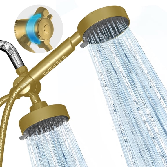 BLACK+DECKER Dual Shower Heads with 5-Spray Setting Shower Head System and Stainless Steel Hose, Gold