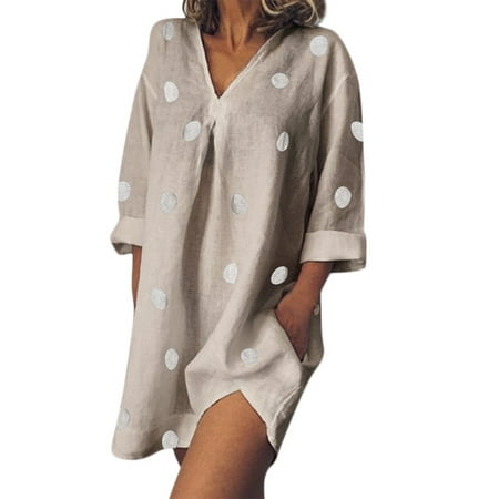 

Airpow Women Long Sleeve V-Neck Dress Women Fashion Dot Casual Printing Dress Loose Dress Maternity Dress for Wedding Guest Women Nine Quarter Sleeve Casual Polka Dot Print Dress Skirt