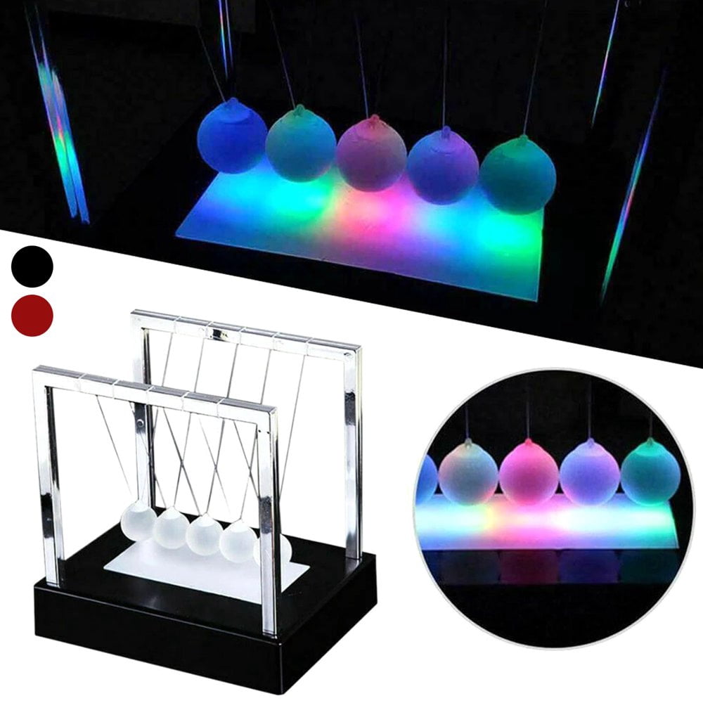 Dsseng Cradle Pendulum Light Colorful Swing Ball Lamp LED Light Up Swinging Ball Luminous Pendulum Balance Balls Kids Physics Science Toys Home Office Decor Table Ornament