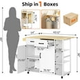 thumbnail image 3 of EastVita 43.12-Inch Wide Wood Countertop Kitchen Island Table,2-Door Cabinet,2 Storage Drawers,Spice Rack,Towel Rack,Rolling Bar Cart with Folding Leaf & Rollers,White, 3 of 8