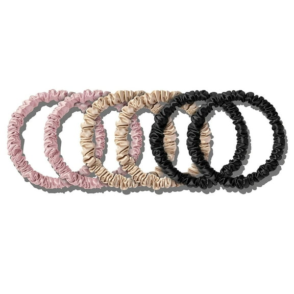 Silk Hair Tie - 100% pure mulberry silk, no damage to the hair tie, suitable for daily use and special occasions, for both women and girls, 6 pcs.