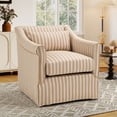 thumbnail image 7 of Bonzy Home 360° Swivel Striped Accent Chair, Upholstered Fabric Leisure Armchair with Removable Cushions, Brown & White Stripe, 7 of 7