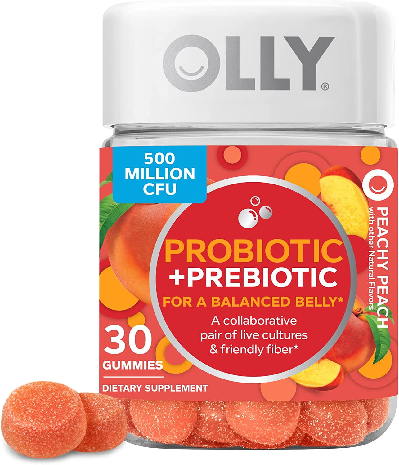 OLLY Probiotic + Prebiotic Gummy, Digestive Support and Gut Health, 500