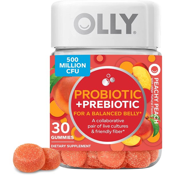 OLLY Probiotic + Prebiotic Gummy, Digestive Support and Gut Health, 500