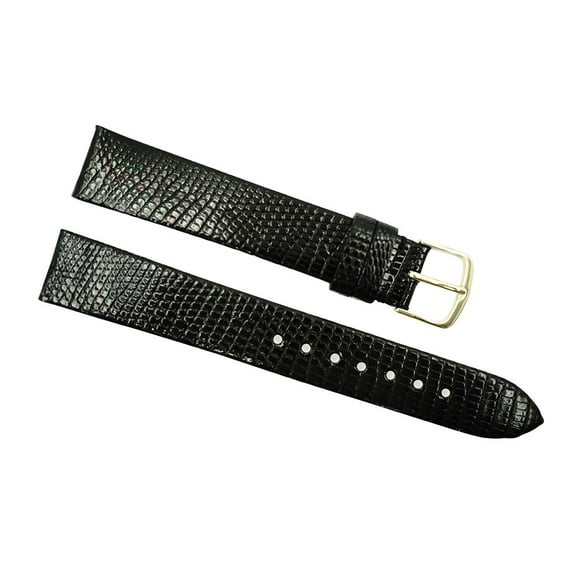 18mm Long Black Genuine Lizard Watch Strap