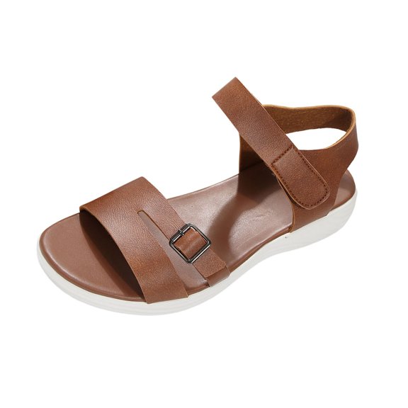 RUIYANQI Women's Adjustable Strap Flat Sandals Open Toe Comfortable Casual Walking Shoes Trendy Fashion Summer Beach Footwear Lightweight Outdoor Daily Wear Brown Women Sandal