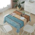 thumbnail image 6 of Farmhouse Light Blue Brown Table Cloth Waterproof Tablecloths, Vintage Wooden Striped Tablecloth Dining Table Cover for Kitchen Party Tabletop Outdoor, Square Tablecloth 54x54 Inch, 6 of 9
