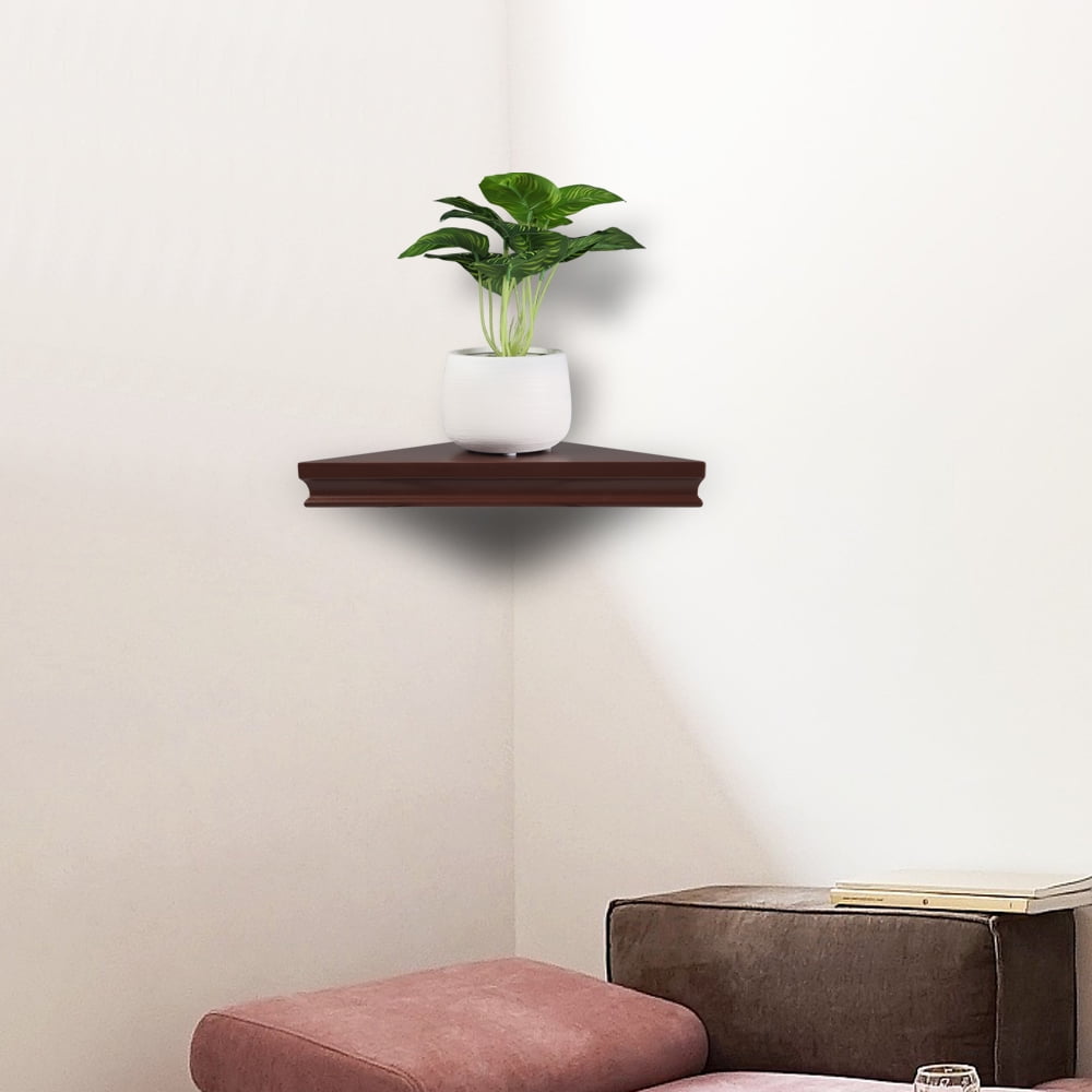 Set of 2 Floating Corner Wall Shelf, Modern Furniture Shelves Storage, Brown