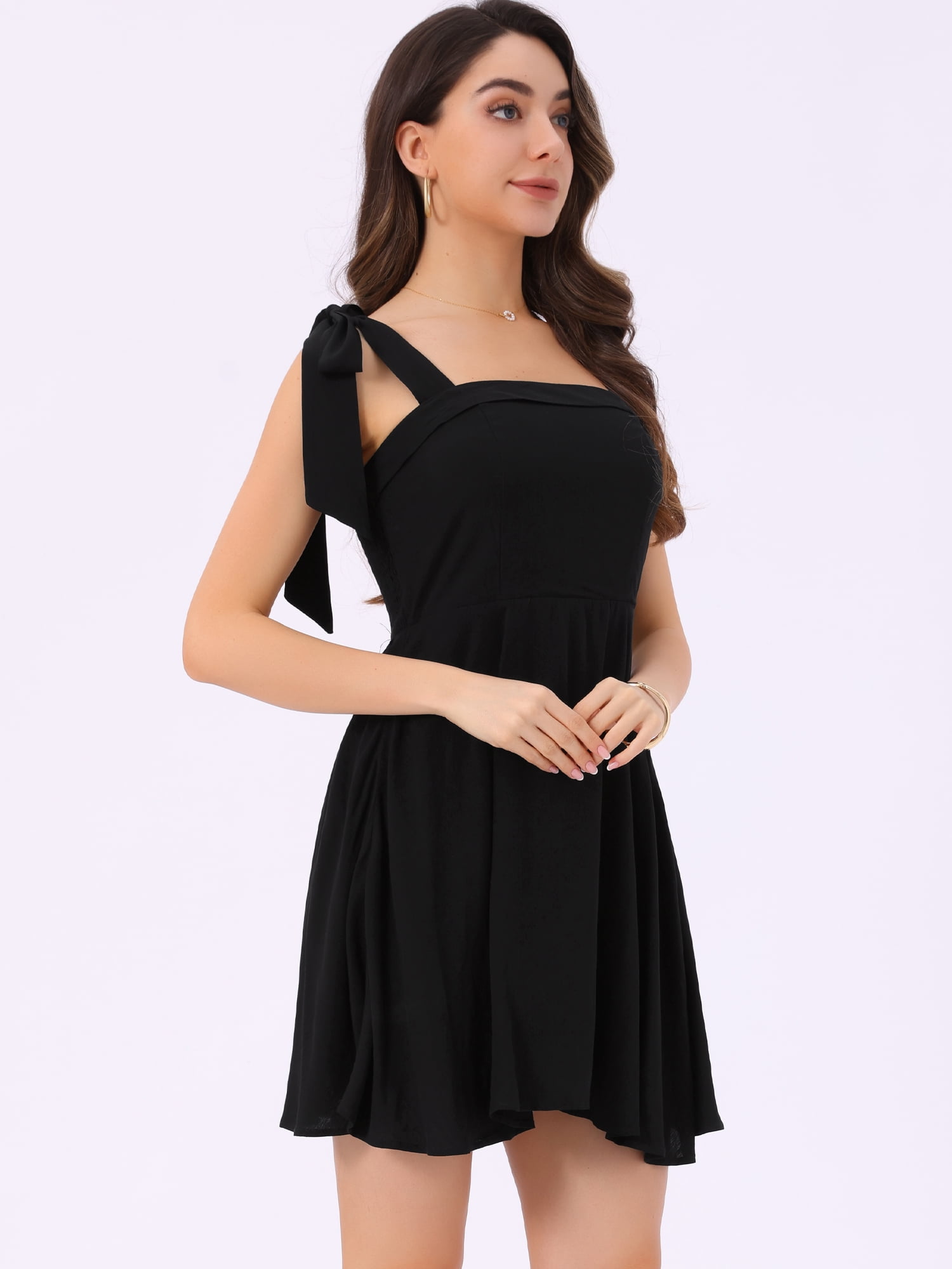 DARING DIVA Spaghetti Strap Casual Tie Shoulder Smocked Mini Dress M Black