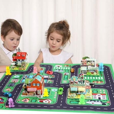 QiShi City Map Construction Building Sets with 6 Cartoon Character Toys, Preschool Educational Learning Toys for 6  Year Old Kids Boys Girls Children
