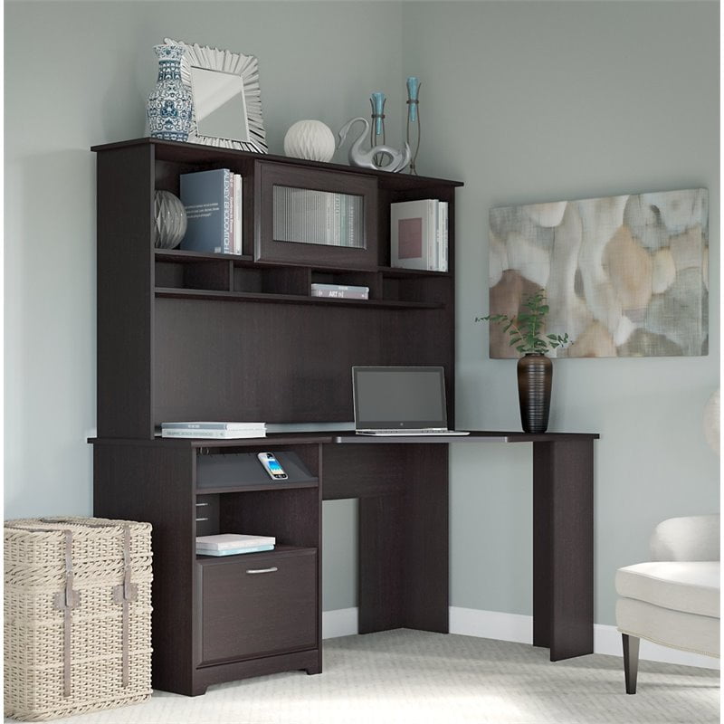 Bush Cabot 60 Corner Desk With Hutch In Espresso Oak
