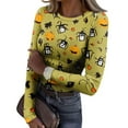 thumbnail image 2 of Halloween Knitted Shirts for Women Stretch Crew Neck Long Sleeve Halloween Tops Holiday Ribbed Knit Tops, 2 of 5