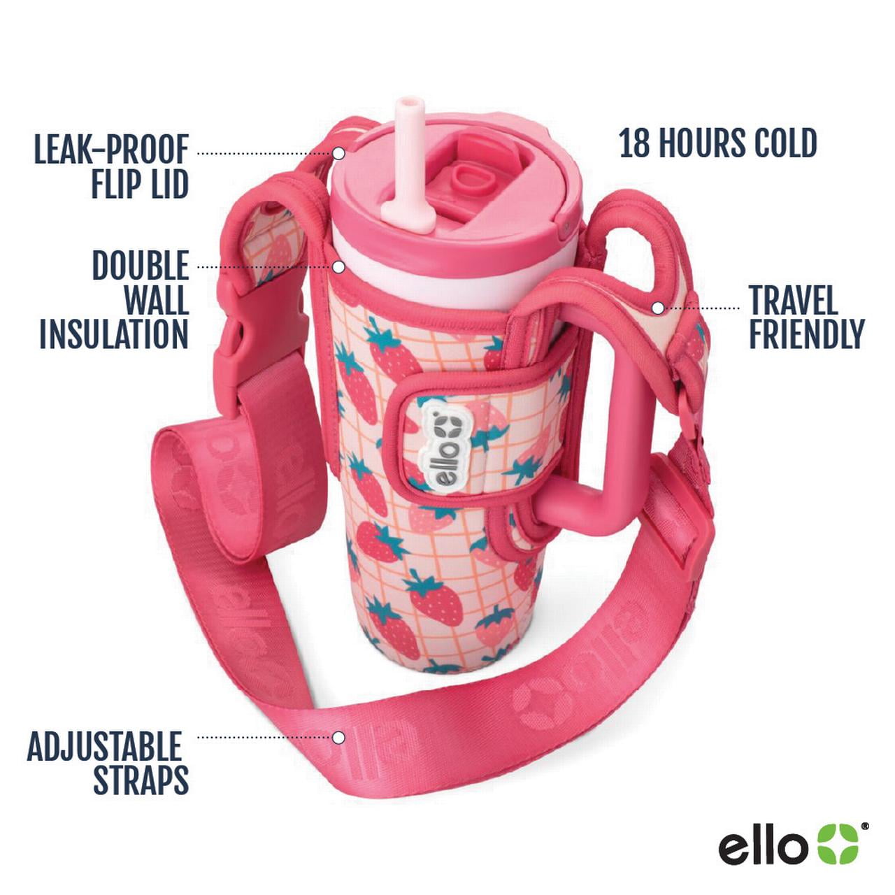 Ello Ultra Clean 24oz Insulated Leak-Proof Lid Tumbler with Sling, Strawberries